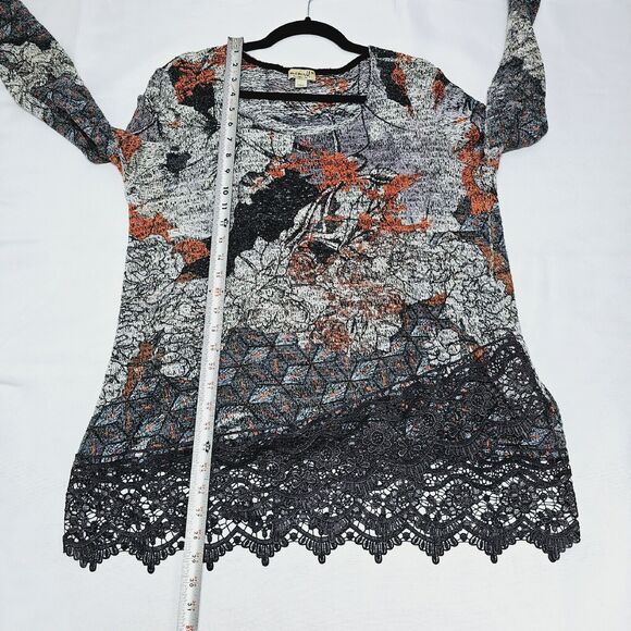 One World Womens Size M Grey Long Sleeve Lightweight Sweater With Lace Trim Fall - Picture 8 of 13